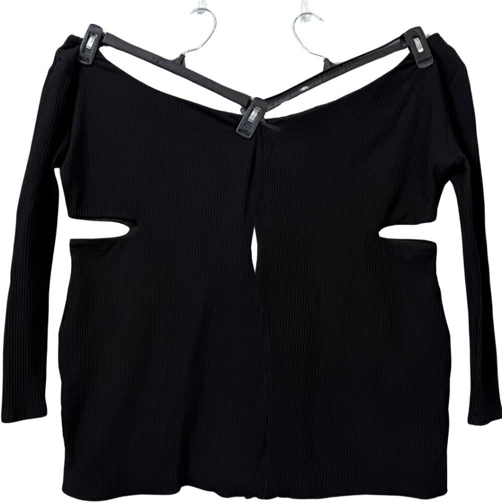 Hello Molly One Shoulder Ribbed Cut Out Mini Dress Womens 6 Black Cocktail Party